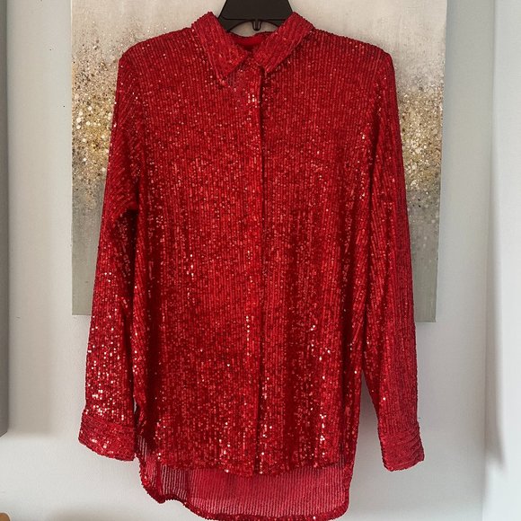 Calvin Klein Sequin Boyfriend Blouse (NWT) - Picture 4 of 16